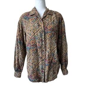 Liz Clairborne Lizwear Floral Button Down Blouse 100% Rayon Shirt Size S